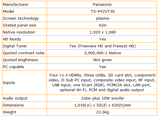 Panasonic Viera TX-P42VT30 - specs